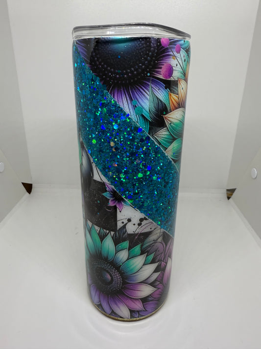 Glitzer Tumbler  " Flower " Thermobecher 600ml