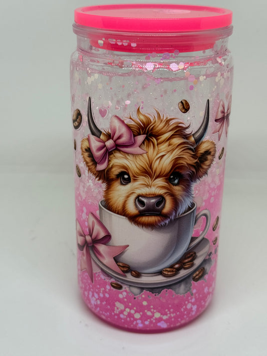 Snowglobe Tumbler " Pink Cow "