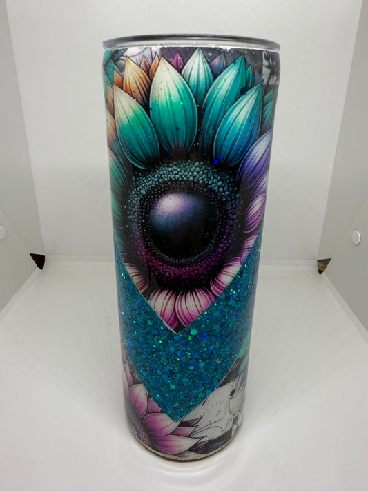 Glitzer Tumbler  " Flower " Thermobecher 600ml