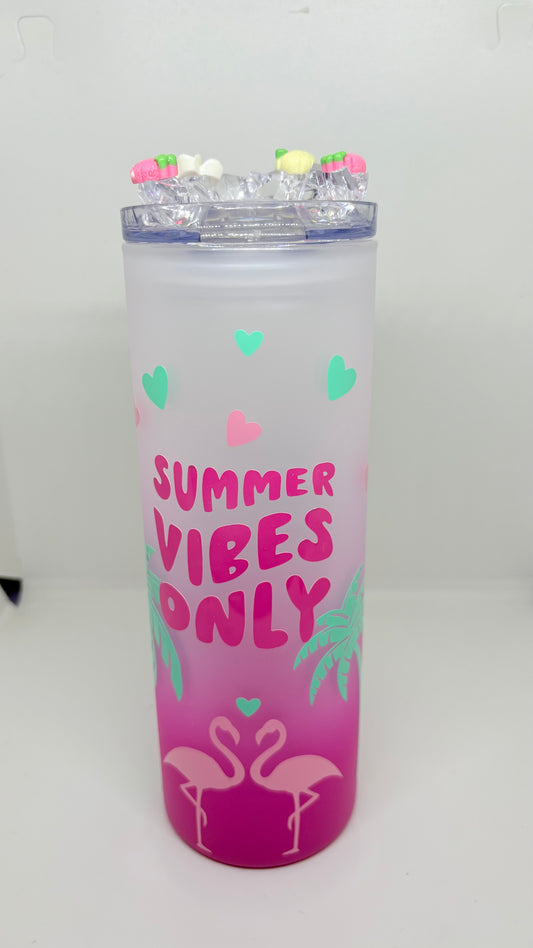 Satinierter Glasbecher mit Farbverlauf –  " Summer vibes Only "
